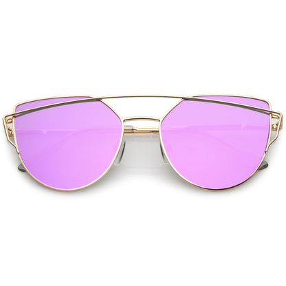 Oversize Laser Cut Cat Eye Mirrored Sunglasses