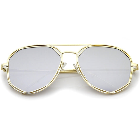 Geometric Mirrored Lens Aviator Sunglasses