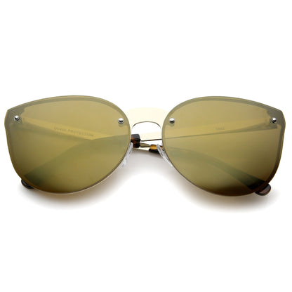 Rimless Cat Eye Shield Mirror Lens Sunglasses