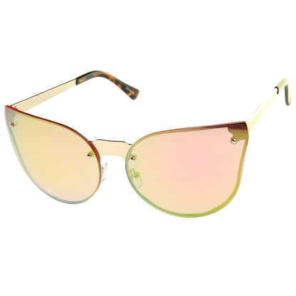 Rimless Cat Eye Shield Mirror Lens Sunglasses