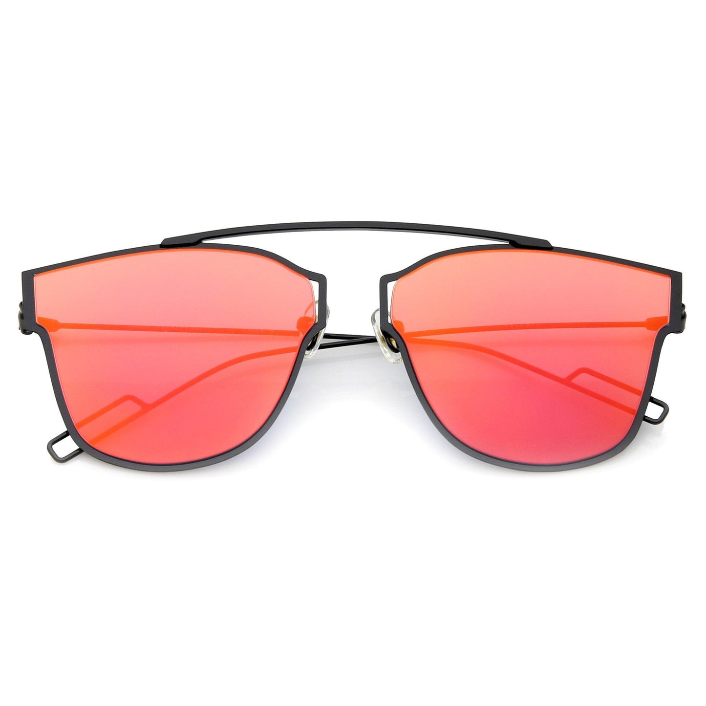 Modern Thin Flat Mirrored Lens Horned Rim Sunglasses