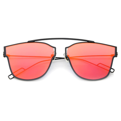 Modern Thin Flat Mirrored Lens Horned Rim Sunglasses