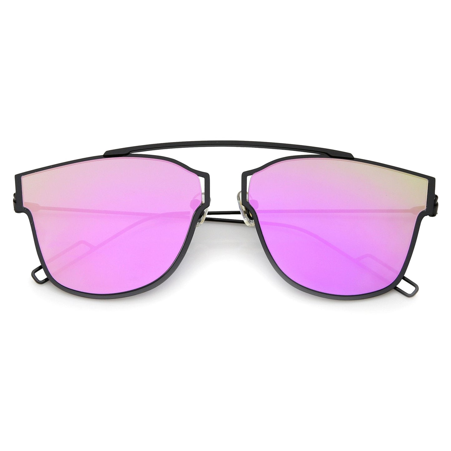 Modern Thin Flat Mirrored Lens Horned Rim Sunglasses