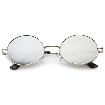 Retro Fashion Oval Mirrored Flat Lens Sunglasses