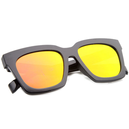 Oversize Horned Rim Mirror Lens Sunglasses